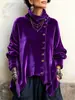 2026 Nuevo Otoño Estación Independiente de Amazon Moda Casual Tejido Terciopelo Dorado Botón Asimétrico Cuello Alto Top para Mujer