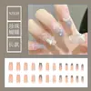 Mariposa de Perla Rota Uñas Portátiles Uñas Largas Estilo Ballet Parches de Manicura Francesa Degradada Uñas Postizas con Diamantes Estereoscópicos