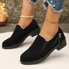 Zapatos Británicos de Moda 2026 para Mujer Talla Grande, Punta Redonda, Tacón Cuadrado con Decoración de Cremallera, Cómodos Slip-On para Exportación