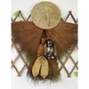 Ropa Marrón de Estilo Antiguo, Impermeable, Sombrero, Sombrero de Paja, Poncho, Chal, Sandalias de Paja, Accesorios de Decoración para Casa de Campo
