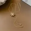 Cadena de Tirar Nieve Dorada Copo de Nieve de Circonita Perla Ojo de Tigre Collar de Cadena de Tirar con Cuentas Cadena de Suéter de Alta Gama Accesorio