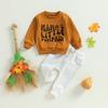 Pantalones de dos colores blanco y negro para bebé transfronterizos con estampado de letras naranjas, manga larga, conjunto de dos piezas YT2316ab