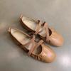 Gabinete de Rede Faixa Cruzada Francesa Sapatos Mary Jane Vermelhos Sapatos Planos de Camada Única Sapatos Femininos Rasos Vento Noturno Sapatos de Ballet de Fada