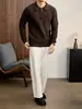 Suéter de Punto Americano Retro Old Money con Media Cremallera y Cuello para Hombre Otoño/Invierno Textura de Raya Vertical Jacquard Anti-Pilling Camisa POLO