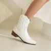 Botas de Mujer Otoño 2026 Botas Cortas Europeas Occidentales Simples Estrellas Huecas Color Sólido Punta Cuadrada Tacón Cuadrado Botas de Moda Botines