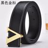 Cinturón para hombre de comercio exterior de cuero genuino con hebilla lisa, cinturón de estilo coreano, moda, letra V, cuero genuino, cinturón para pantalón, cinturón para hombre