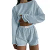 Novos Conjuntos Femininos Europeus e Americanos para Primavera e Verão da Amazon Transfronteiriços, Tops Pulôver Soltos e Shorts Elegantes e Simples com Corte Slim