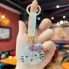 Popular chaveiro de liga metálica de gatinho com strass dupla face de argila, pingente de bolsa de gatinho fofo de desenho animado com strass