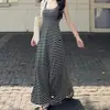Vestido Regata Listrado Color Block Estilo Coreano para Mulheres, Novo Modelo Verão 2026, Decote U que Marca a Cintura, Casual Fashion, Longo de Corte A