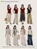 [Barbados en Primavera] Ropa de Trabajo Estilo Coreano Goming Camiseta de Cuello en V Ajustada Top de Manga Corta para Mujer Primavera Sn019