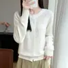 Cárdigan de punto resistente con pedrería para mujer, suéter abrigo corto, nuevo modelo 2026, estilo "old money", suéter de cuello redondo, top exterior adelgazante