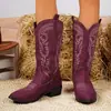 E-commerce Transfronteiriço Botas Longas Plus Size Femininas 2026 Nova Chegada Bico Fino Salto Quadrado Botas Botas de Cavaleiro Cowboy Ocidental