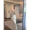 Vestido Satinado de Estilo Francés Ajustado para Mujer, Nuevo Diseño de Verano 2026, Vestido Largo Elegante de Gama Alta con Tirantes Finos para Mujer