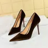 3739-5 Moda Europea y Americana Simple Grueso Gamuza Banquete Tacones Altos Zapatos de Mujer Tacones de Aguja Punta Fina Poco Profundos Zapatos de Salón