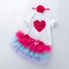 Roupa infantil atacado vestido de aniversário de bebê vestido de princesa manga curta para recém-nascido conjunto de três peças para bebê