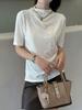 Hengjia Qzl Jacquard de Triacetato de Gama Alta Suéter de Manga Corta Moda Femenina Chic Camisa Base de Cuello Medio Alto