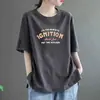 Camiseta de manga corta tipo algodón para mujer, nuevo estilo verano 2024, ropa holgada talla grande para mujer, top tipo camiseta de manga media de longitud media, moderno