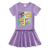 2023 verão novo estilo coreano roupas infantis vestido de manga curta meia manga bebê orelha de madeira plissada estilo ocidental saia fina