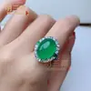 Anel de Ágata Verde Calcedônia Natural para Mulheres, Anel de Dedo Indicador Multicor Moderno e Simples com Ajuste, Presente de Aniversário Ajustável