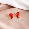 Pendientes de serpiente rojos con diseño de aguja plateada del Año de la Serpiente, bonitos y ligeros, de lujo, pequeños y exquisitos, elegantes y combinables para mujer.