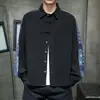 Camisa masculina estilo chinês de algodão e linho 2026, camisa de manga comprida com botões estilo retrô, nova camisa patchwork de moda étnica estilo chinês para homens
