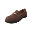 Mocasines de Cuero de Vaca Pulido para Mujer, Nuevo Estilo Otoño Mangas de Cuero Genuino con Punta Redonda y Tacón Bajo, Zapatos Planos de Boca Media Estilo Británico para Mujer