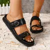 Sandalias de Verano para Mujer de Talla Grande Transfronteriza 25 Nuevas con Doble Hebilla, Suela Gruesa, Ligeras, Pantuflas Casuales para Exterior para Mujer