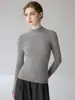 Nueva camisa básica de cachemir de estilo coreano minimalista de cuello semi-alto para otoño para mujer, suéter de punto pullover de manga larga ajustado de color liso
