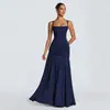 Moda Femenina Transfronteriza Europea y Americana Nueva Primavera/Verano Elegante Vestido de Tirantes Acampanados de Color Sólido sin Mangas para Mujer