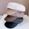 Gorra Estilo Japonés Color Mixto Patrón Gradual Gorra de Periodista para Mujer Otoño e Invierno Lana Mezclada Gorra de Pato Cuero Sintético Gorra de Ejército Costera Sombrero de Moda