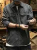 Camisa de trabajo de moda estilo americano, chaqueta de manga larga para hombre para primavera y otoño, corte holgado, elegante camisa de mezclilla con cuello de solapa