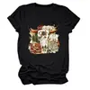Camiseta redonda de manga corta para mujer, de moda y única, con diseño de calavera, cabeza de toro, floral, suculentas, estilo europeo y americano, del sitio independiente Amazon Wish