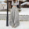 Ropa de Mujer de Seda Naranja # Retro Americano Estampado de Leopardo Pantalones de Pierna Ancha de Cintura Alta Tipo Cimitarra para Mujer en Otoño e Invierno Jeans Sueltos y Ajustados