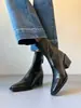 En Stock Botines Retro Cuadrados de Tacón Grueso Piel Suave Patchwork Botas Chelsea Versátiles Negras para Mujer Nuevo Estilo Delgado