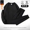 Conjunto de Dos Piezas con Forro de Polar para Hombre Talla Grande Casual Otoño-Invierno Conjunto de Sudadera de Manga Larga con Cuello Redondo