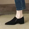 Zapatos de tacón grueso con punta fina de gamuza mate para mujer, Novedad Otoño 2026, Slip-on, Moda, Piel Suave, Versátil, Zapatos de tacón alto para mujer