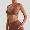 Sujetador Deportivo de Running con Escote en V Profundo Exterior Color Piel Europeo y Americano Moda Espalda Cruzada A Prueba de Impactos Push-Up Ropa de Yoga Lencería para Mujeres