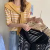 2025 Nuevo Estilo Coreano Holgada Cuello Redondo Bonita Versátil Costuras Cuello Falso Chal Rayas Estudiante Manga Corta Camiseta para Mujer
