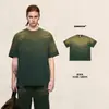 Camiseta de Verano para Hombre Bk Estampado de Tigre Teñida por Aspersión 250g Degradado Vintage Cuello Redondo Manga Corta Corte Holgado Hombro Caído Lavada Retro.