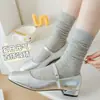 Meias Femininas Meia-Calça de Cano Médio para Primavera e Outono Meia-Calça de Malha com Laço Meia-Calça Estilo Ballet Cinza Meia-Calça Mary Jane