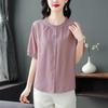 Camisa de Algodón y Lino de Manga Corta Bordada de Alta Gama para Mujer 2025 Verano Nuevo Estilo Lujo Accesible Elegante Top de Lino para Madre Camisa Pequeña