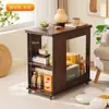 Mesa Pequena Multifuncional Dobrável de Bambu para Apartamentos Pequenos, Aparador para Sala de Estar, Carrinho Móvel Doméstico, Mesa Lateral para Sofá