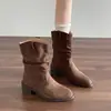 Botas Maillard estilo nuevo 2026, para mujer, de punta, plisadas, botines, botas vaqueras retro occidentales, botas de media caña con corte en V