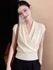 Top de Punto de Seda Helada para Mujer con Escote en V Cruzado y Mangas Cortas, Nuevo Estilo Coreano Verano 2026, Diseño Adelgazante que Ceñe la Cintura, Top de Moda