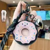 Chaveiro Pingente Criativo de Couro Cartoon Donut para Meninas, Requintado e de Alta Qualidade, Lindo Acessório para Bolsa, Pequeno Presente