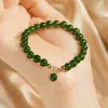 "Qinglan" Pulsera de Piedra Chalcedonia Jadeíta Verde Espinaca con Cuentas Pequeñas para Mujer, Pulsera de Jadeíta Jade Estilo Chino Nuevo