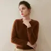 Suéter Grosso Quente de Caxemira Outono e Inverno Novo Tricô Cabo Pesado Leve Macio Feminino Gola Redonda Blusa Tricotada Camiseta Base