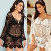 Blusa de playa sexy de color sólido transfronteriza europea y americana, blusa de bikini para vacaciones en la playa, blusa holgada de algodón con protección solar.