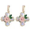 Pendientes Colgantes de Flor Cruzada con Diamantes Incrustados de Aguja de Plata Perla Dulce Moda de Nicho Pendientes Versátiles Personalizados para Mujer