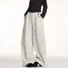 Pantalones de pierna ancha con estampado integral de estrellas y lunares estilo americano para mujer, holgados, adelgazantes, versátiles, sensación perezosa y relajada, Pantalones casuales tipo cimitarra de baile